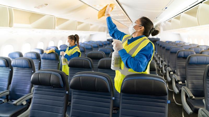 United: aircraft cabin sanitising coronavirus, health and safety