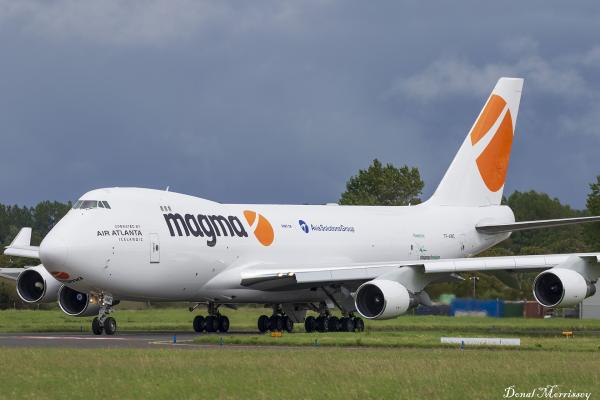 Magma Aviation's Boeing 747-400F nose-loader aircraft, featuring the Avia Solutions Group logo