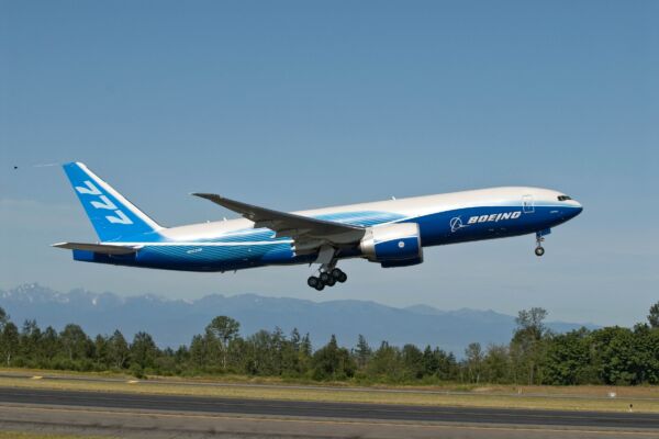 Boeing 777 Freighter takes off